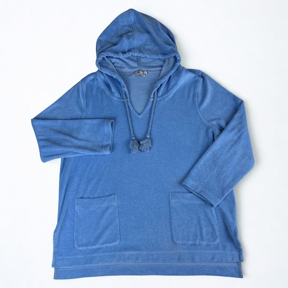 Vineyard Vines Terry Cloth Pullover Womens L Blue Tassled Casual Beach Resort